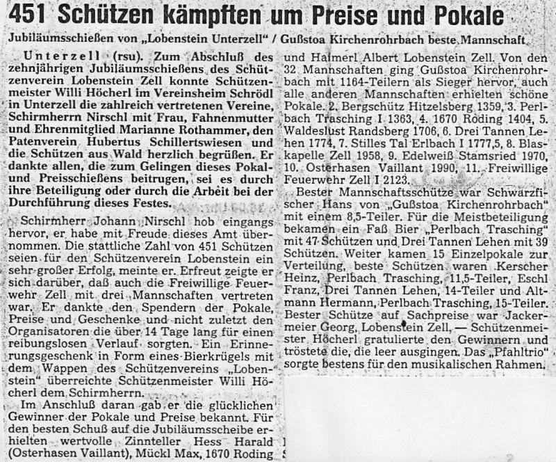 Zeitungsartikel Preisschieen 1979